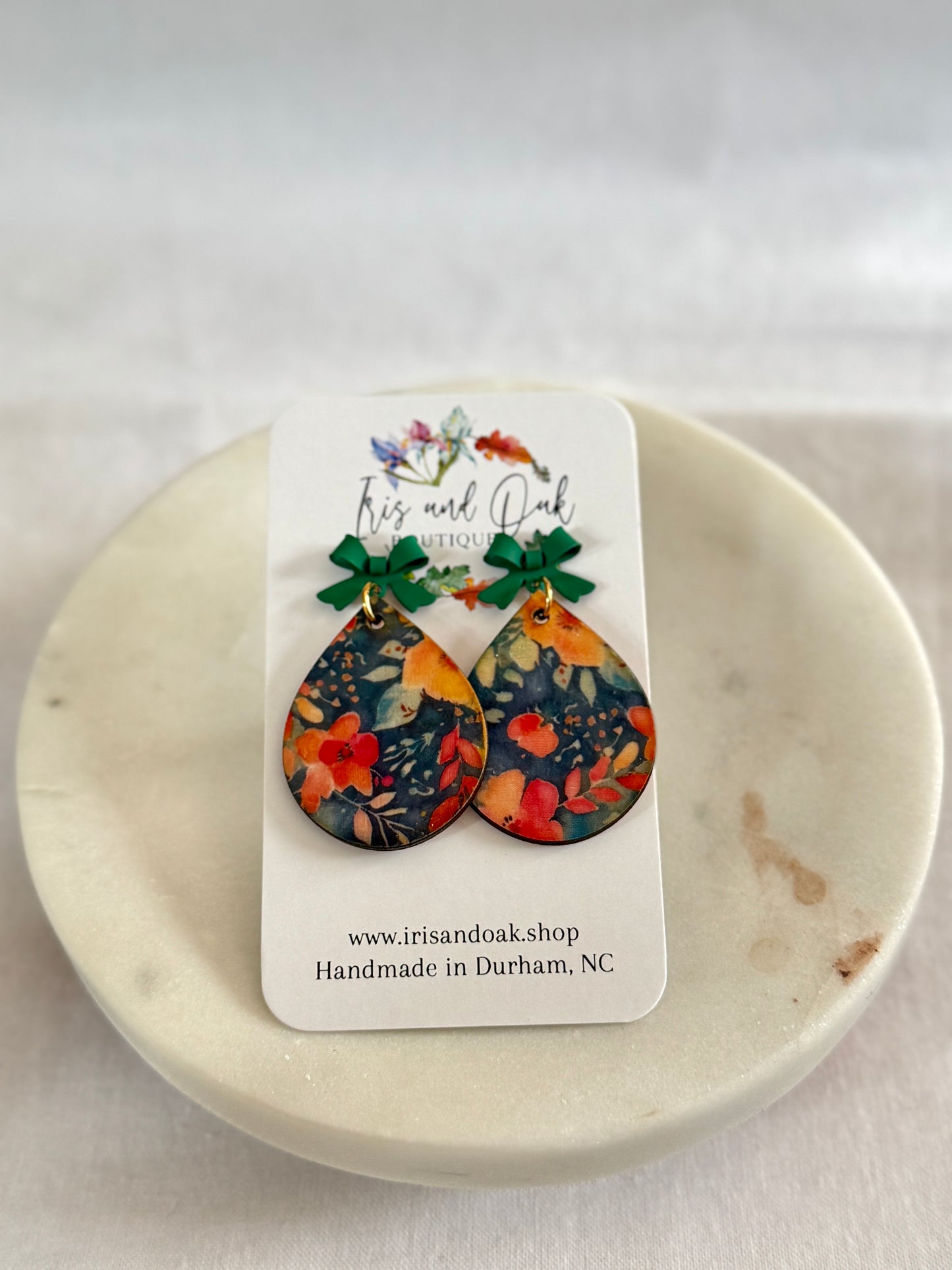 Dark Florals - Teardrop with Bow Post