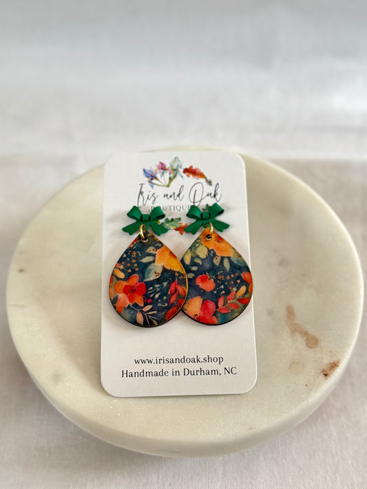 Dark Florals - Teardrop with Bow Post