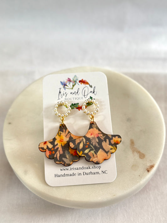 Navy Florals - Fan Dangles