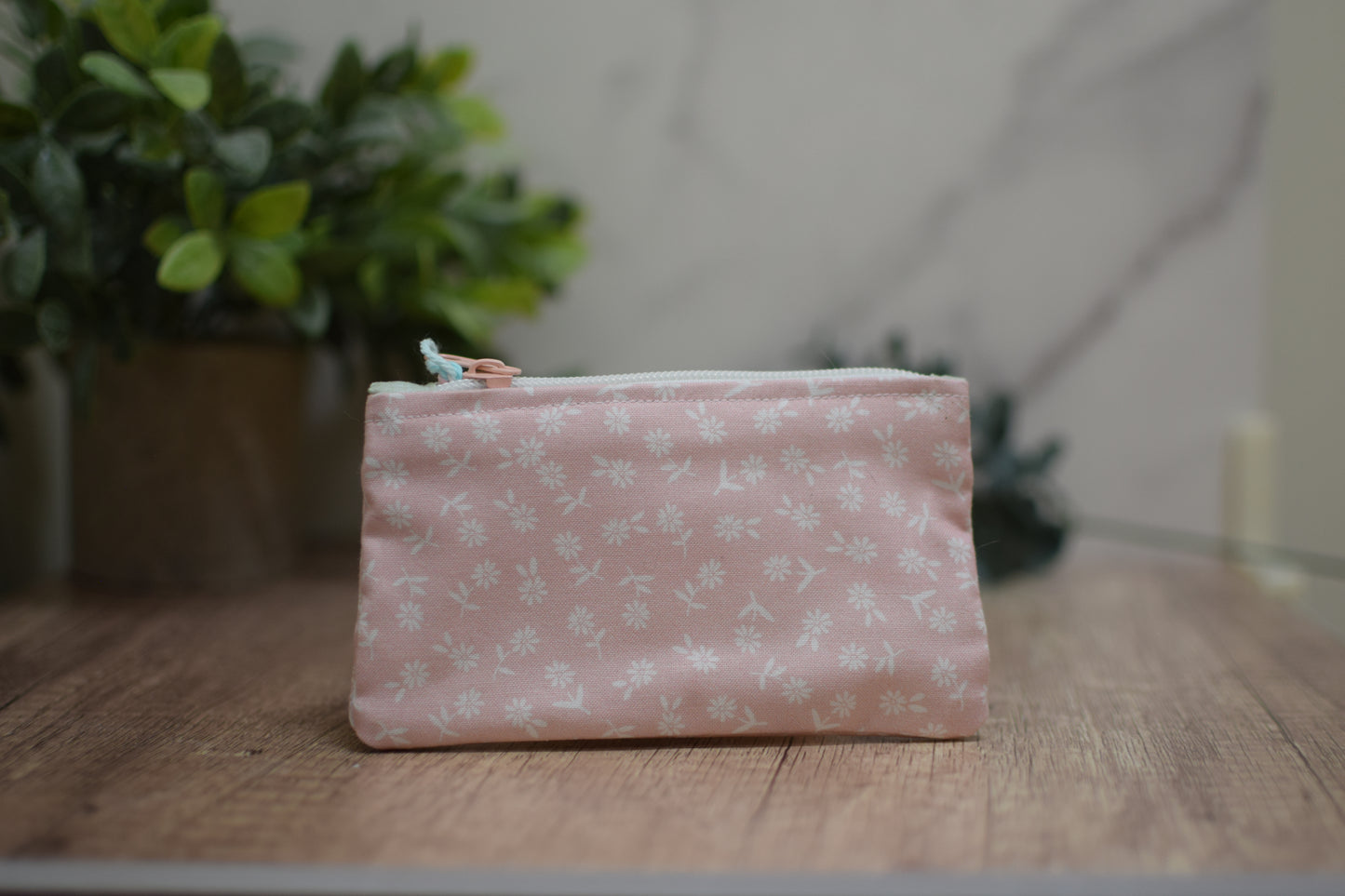 Distsy Pink Flower Mini Zipper Pouch