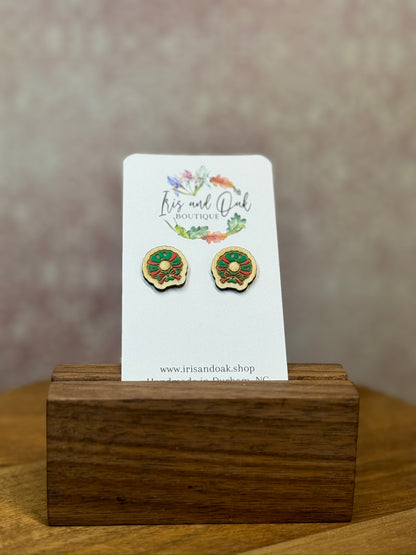 Wooden Christmas Studs (Elves and Wreaths)