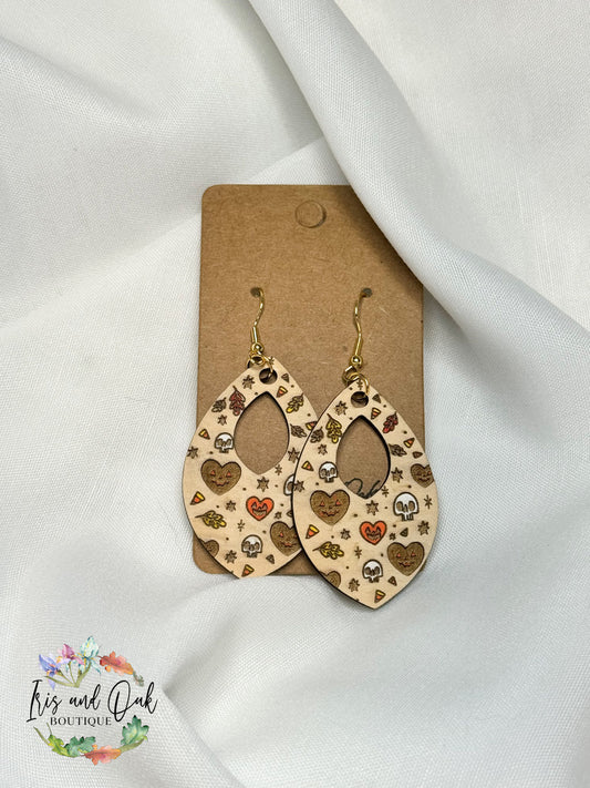 Halloween Pattern Wood Earrings