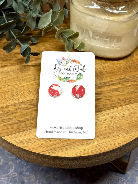 Red Marbled Round Studs