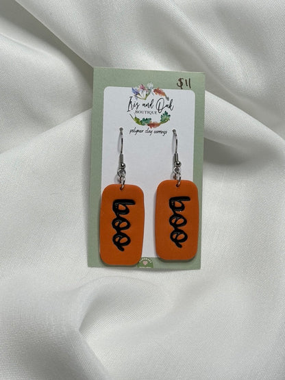 Boo Rectangle Clay Earrings