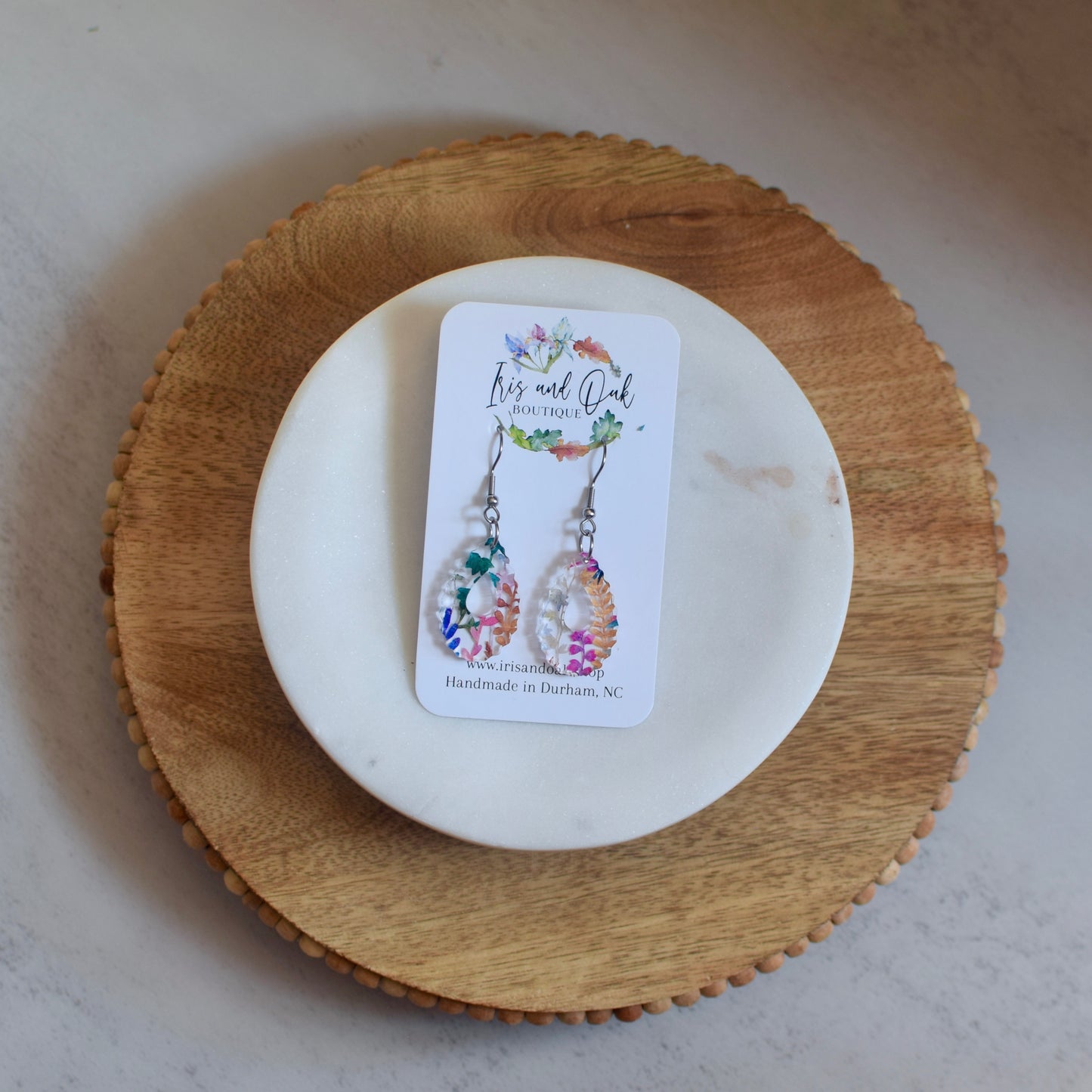 Scalloped Teardrop Dangles - Floral Meadow