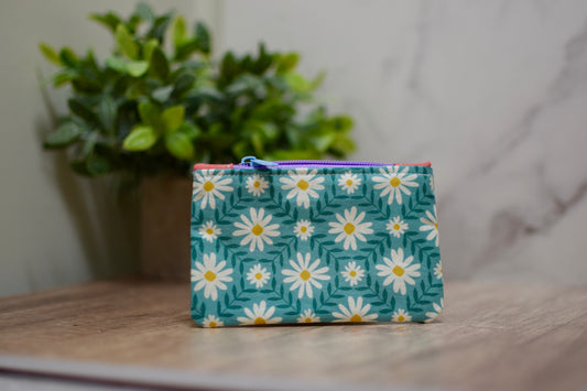 Teal Daisies Mini Zipper Pouch