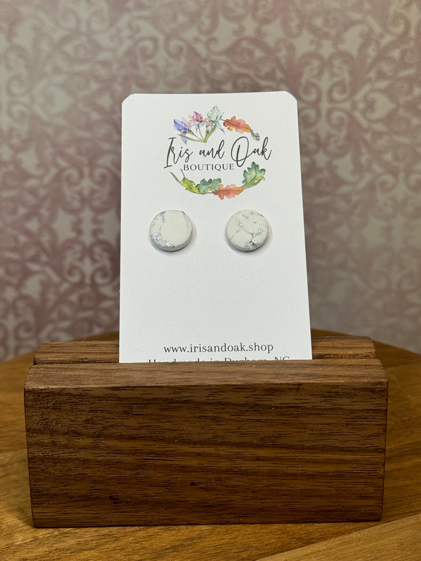 White and Silver Marble Studs