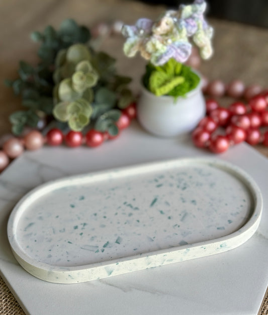 Faux Concrete Teal Terrazzo Trinket Tray (Large)