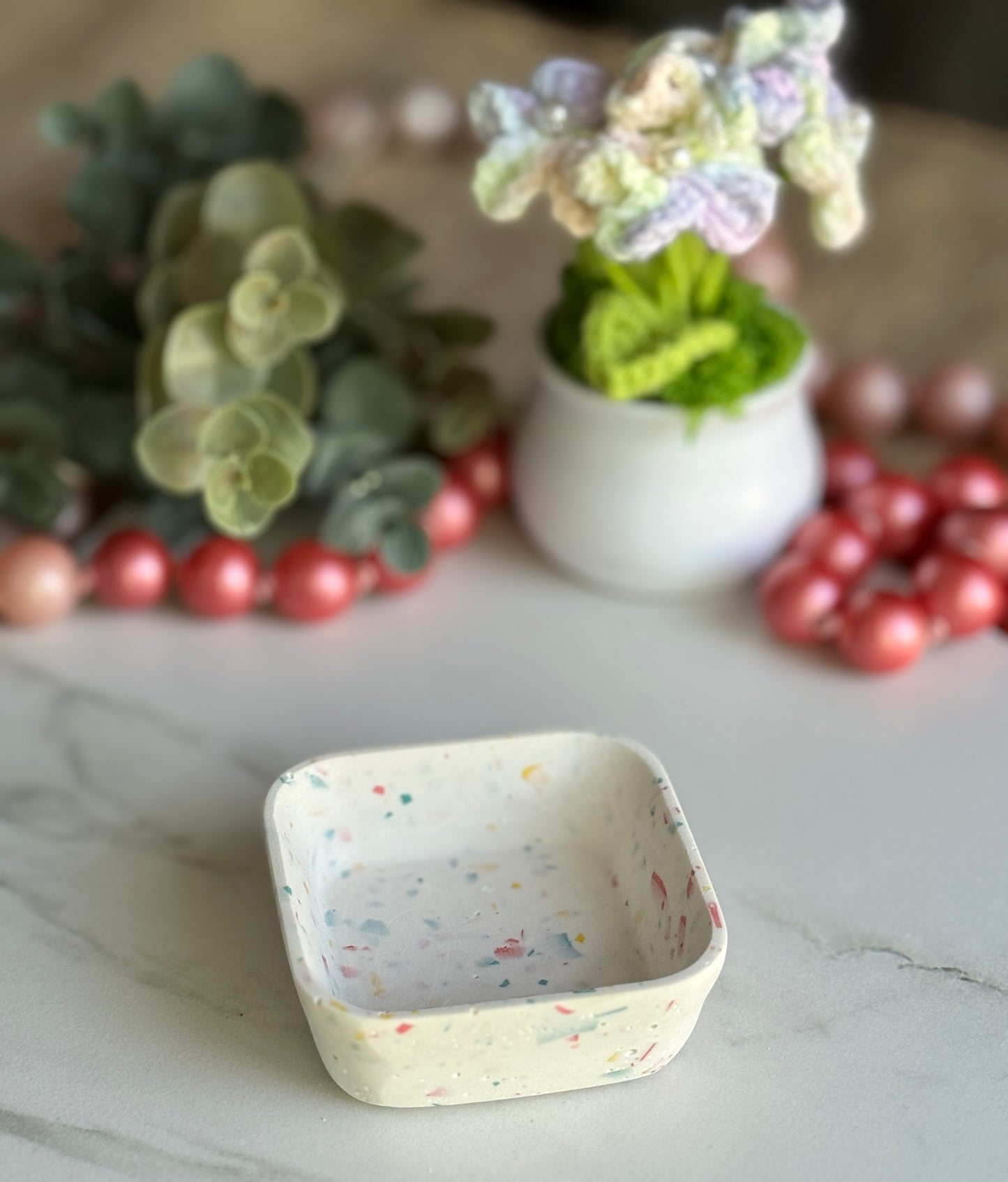 Faux Concrete Terrazzo Square Trinket Tray (mini)