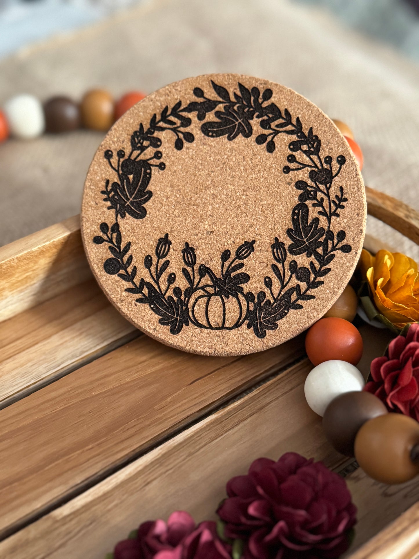 Fall Wreath Cork Coaster