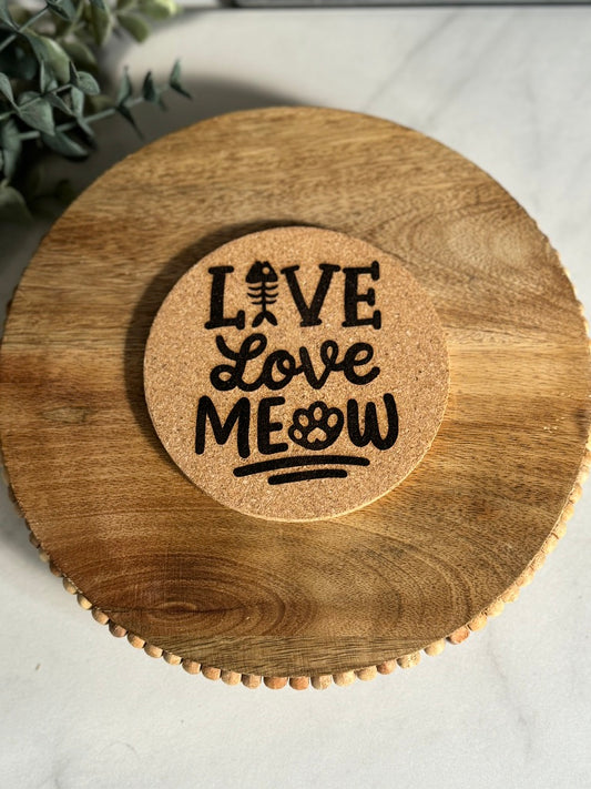 Live Love Meow Cork Coaster