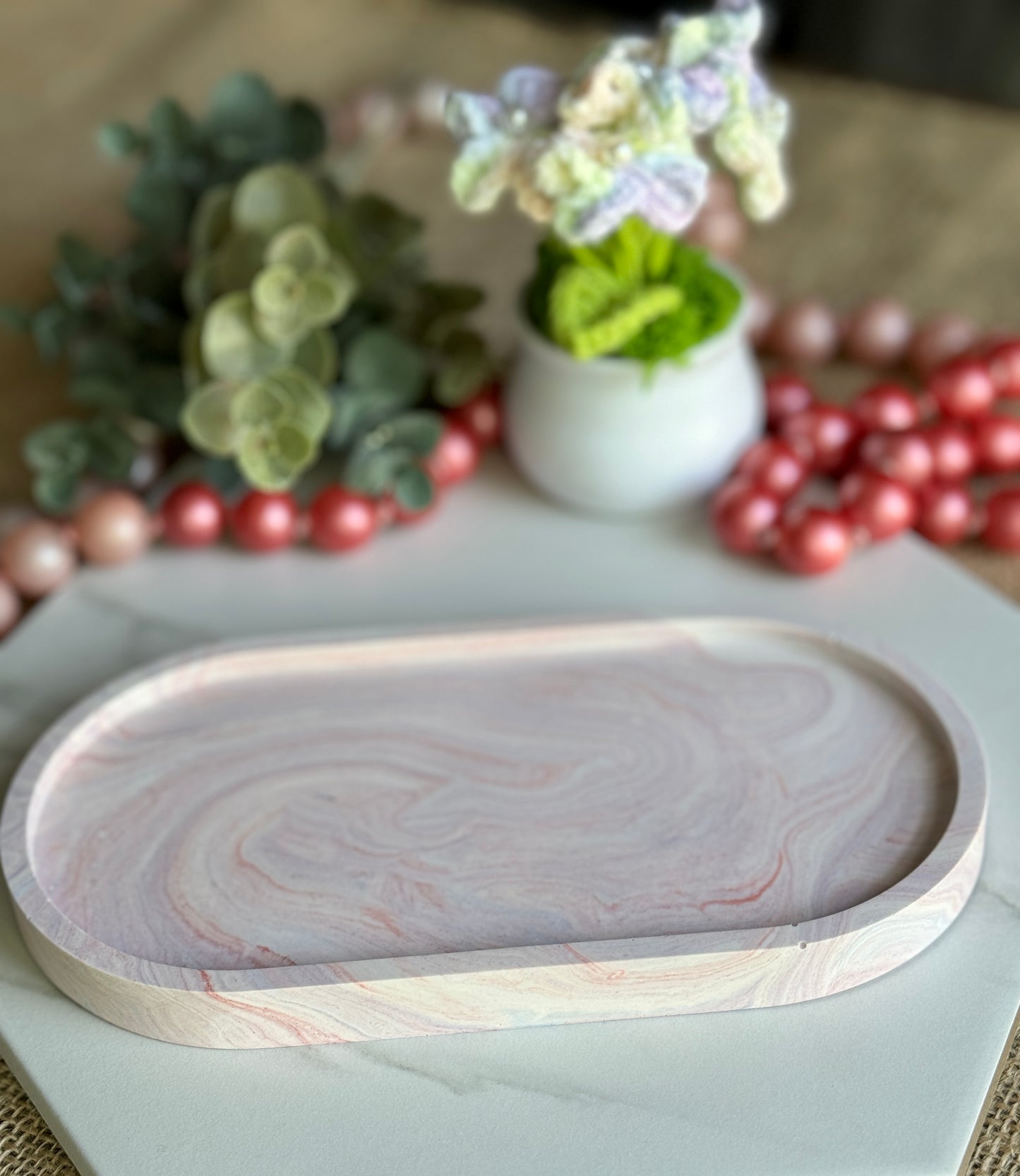 Faux Concrete Red & Purple Swirls Trinket Tray (Large)