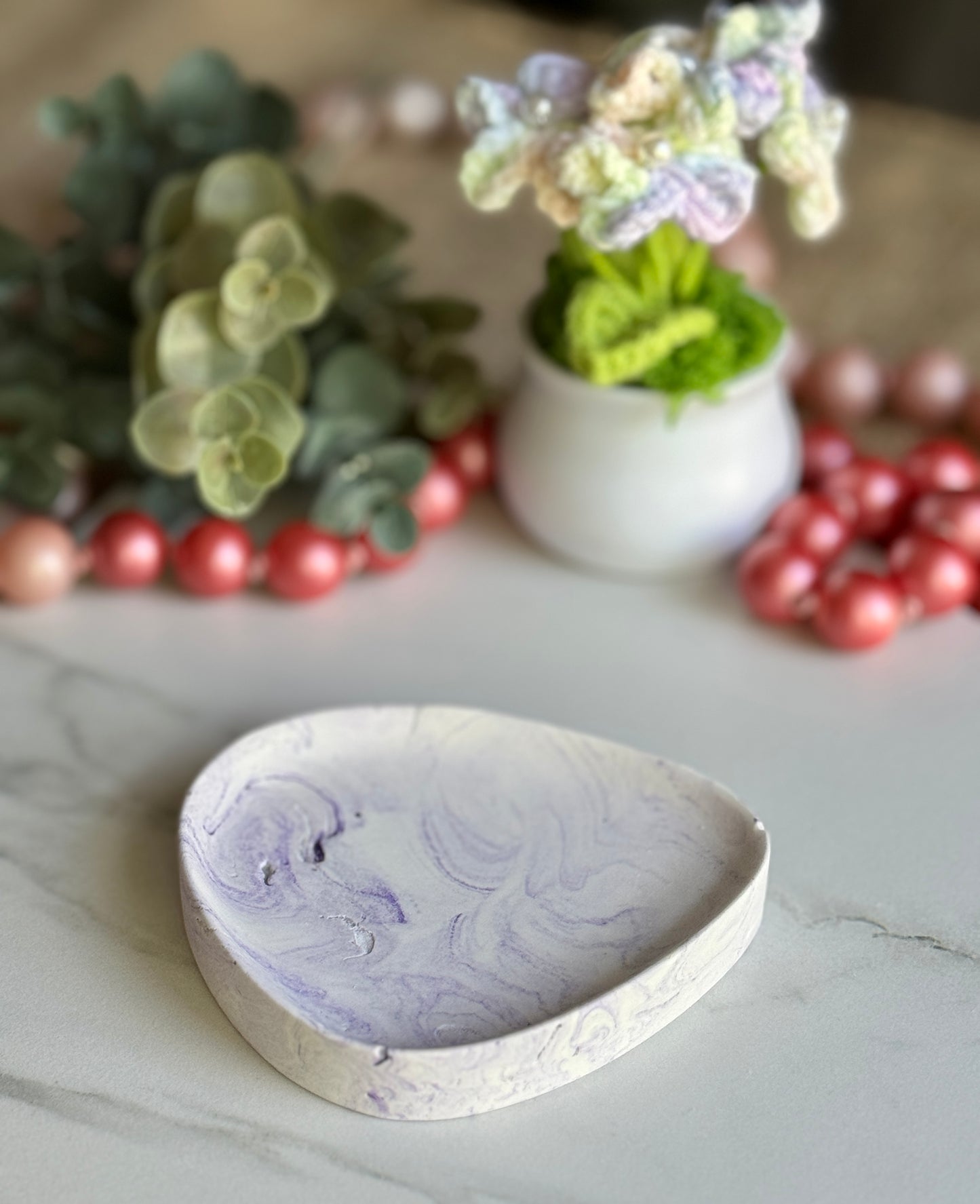 Faux Concrete Purple Swirl Trinket Tray (small)