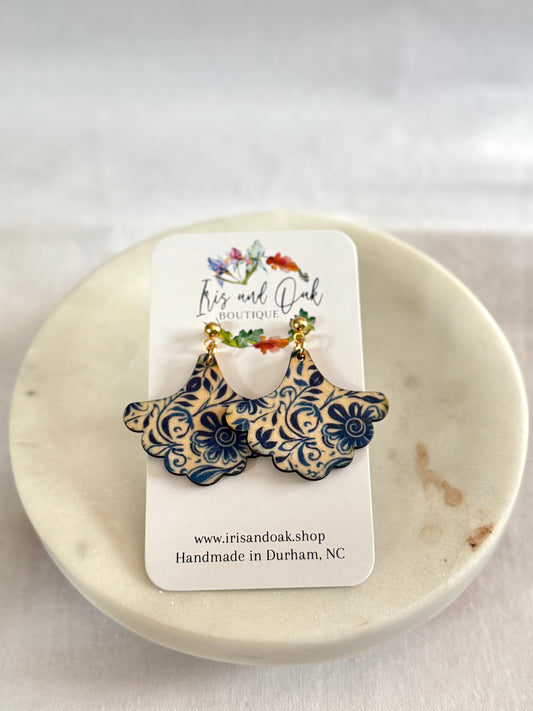 Blue Toile - Fan Dangles