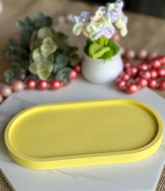 Faux Concrete Yellow Trinket Tray (Large)