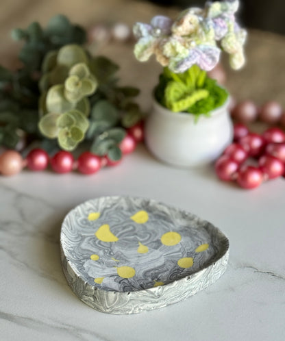 Faux Concrete Black and Yellow Trinket Tray (small)