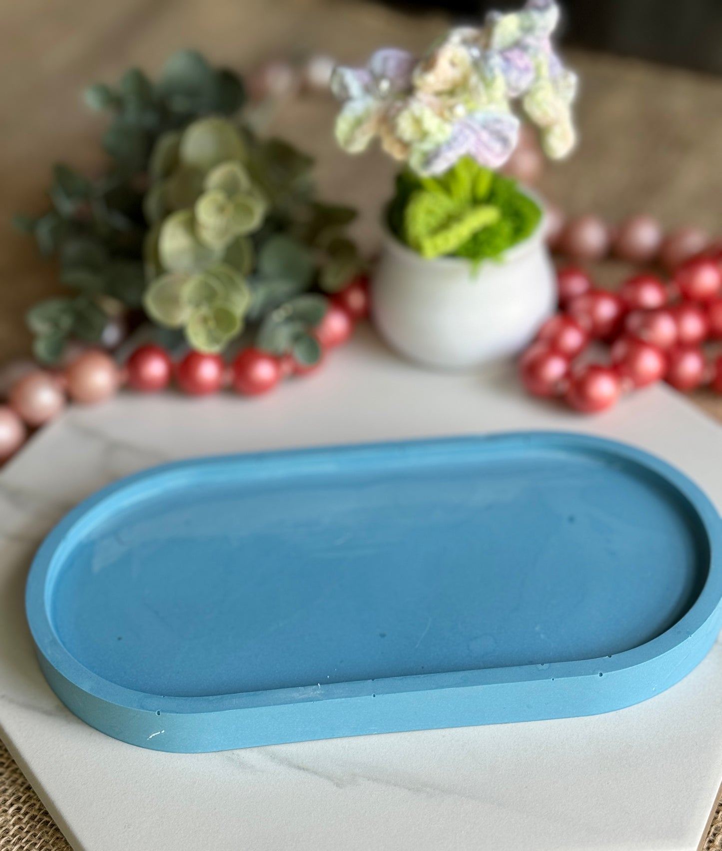 Faux Concrete Blue Trinket Tray (Large)