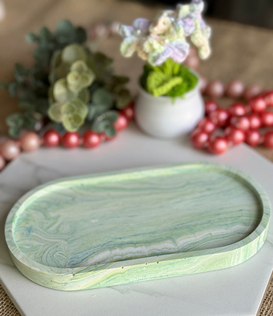 Faux Concrete Green Swirls Trinket Tray (Large)