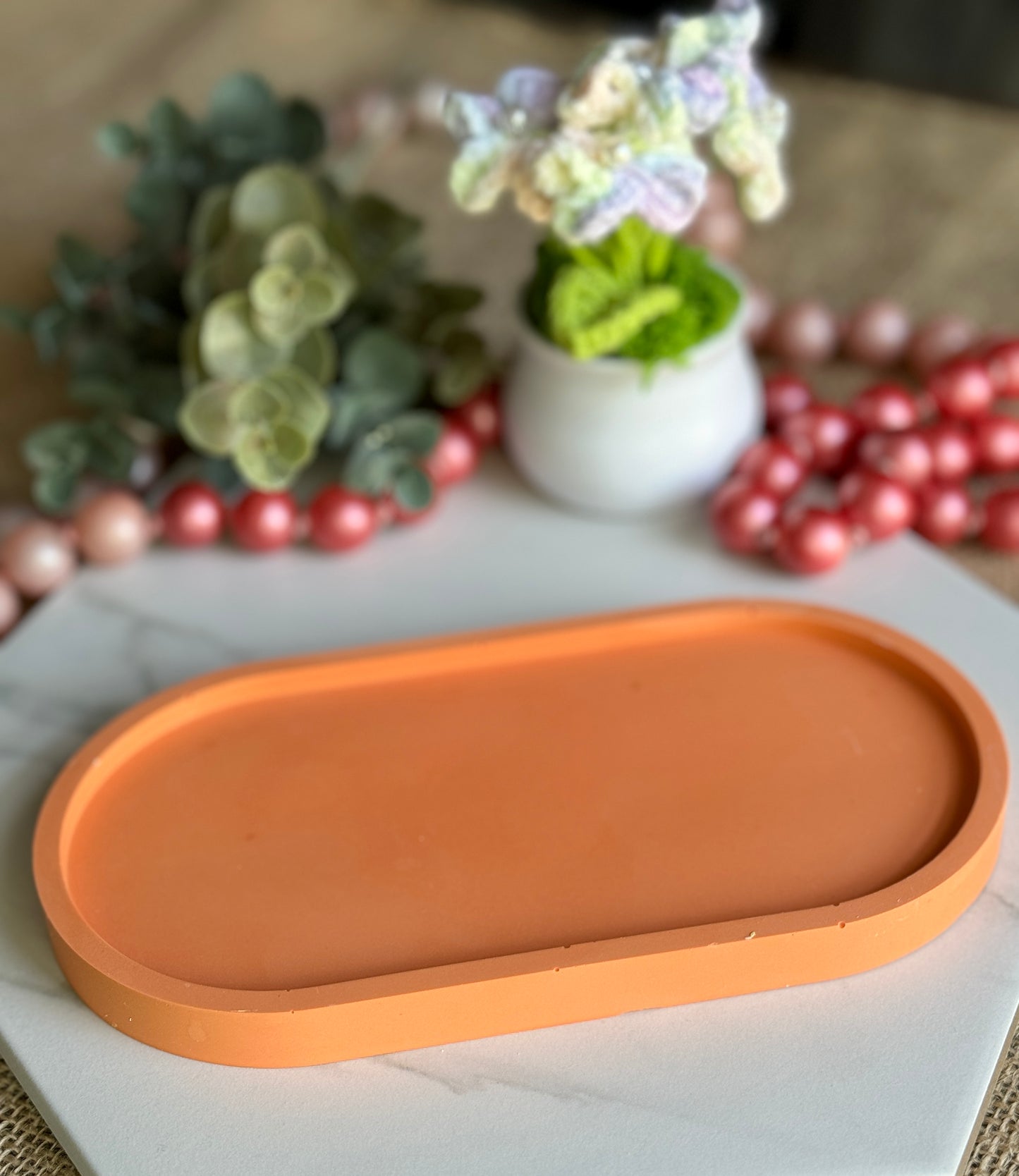 Faux Concrete Orange Trinket Tray (Large)