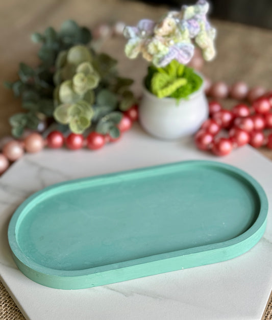 Faux Concrete Green Trinket Tray (Large)