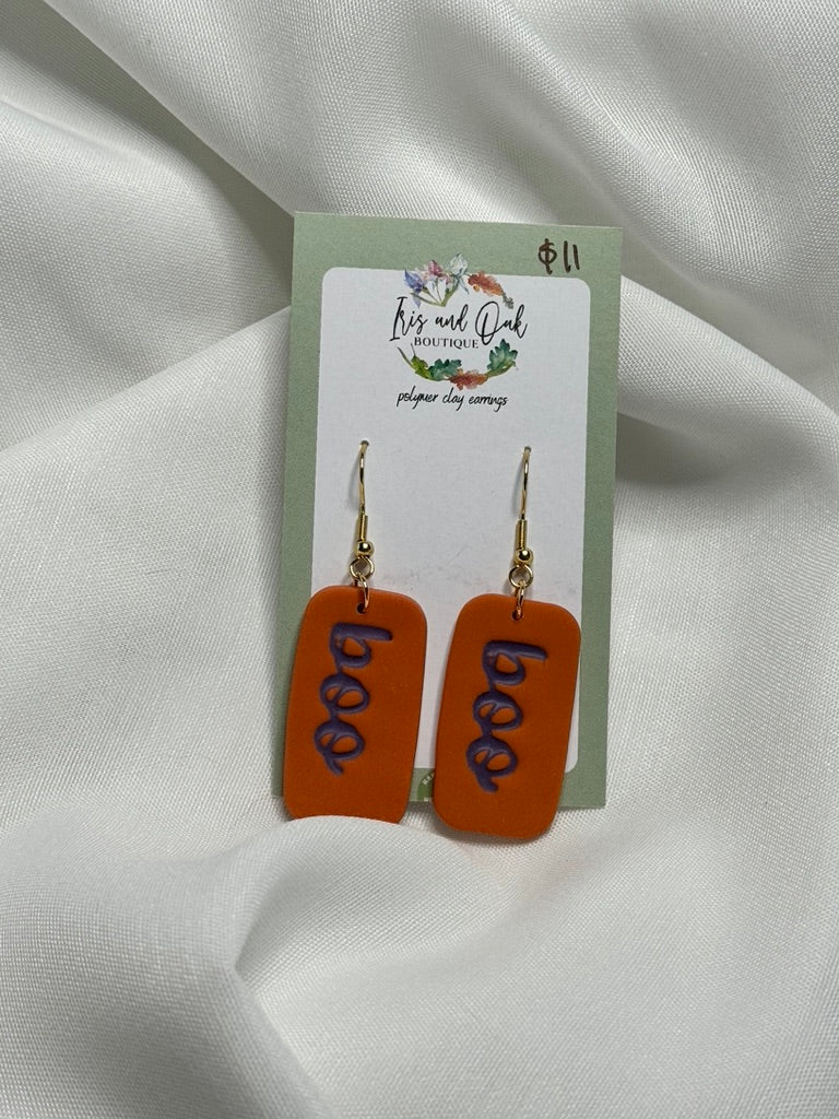 Boo Rectangle Clay Earrings