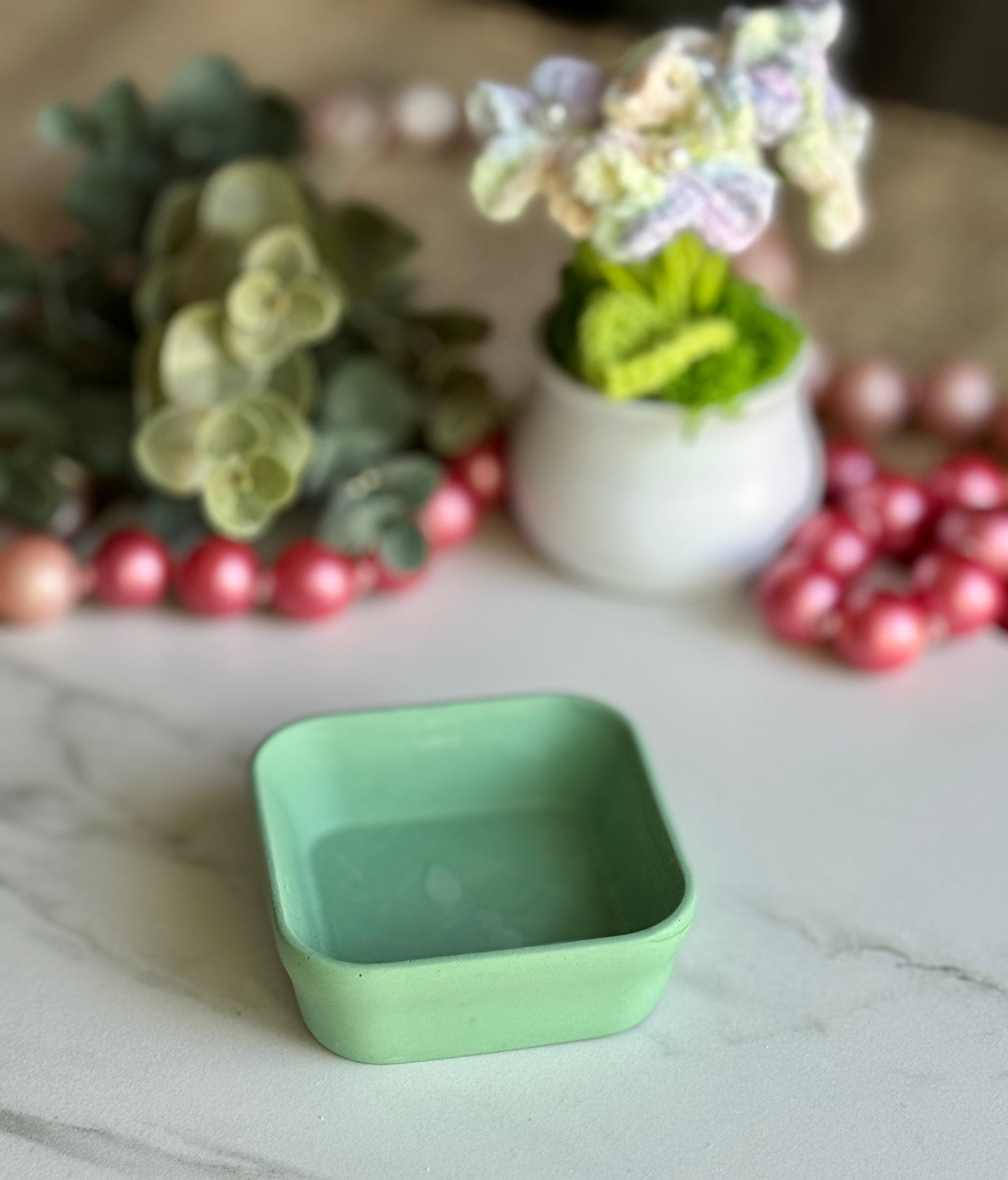 Faux Concrete Green Square Trinket Tray (mini)