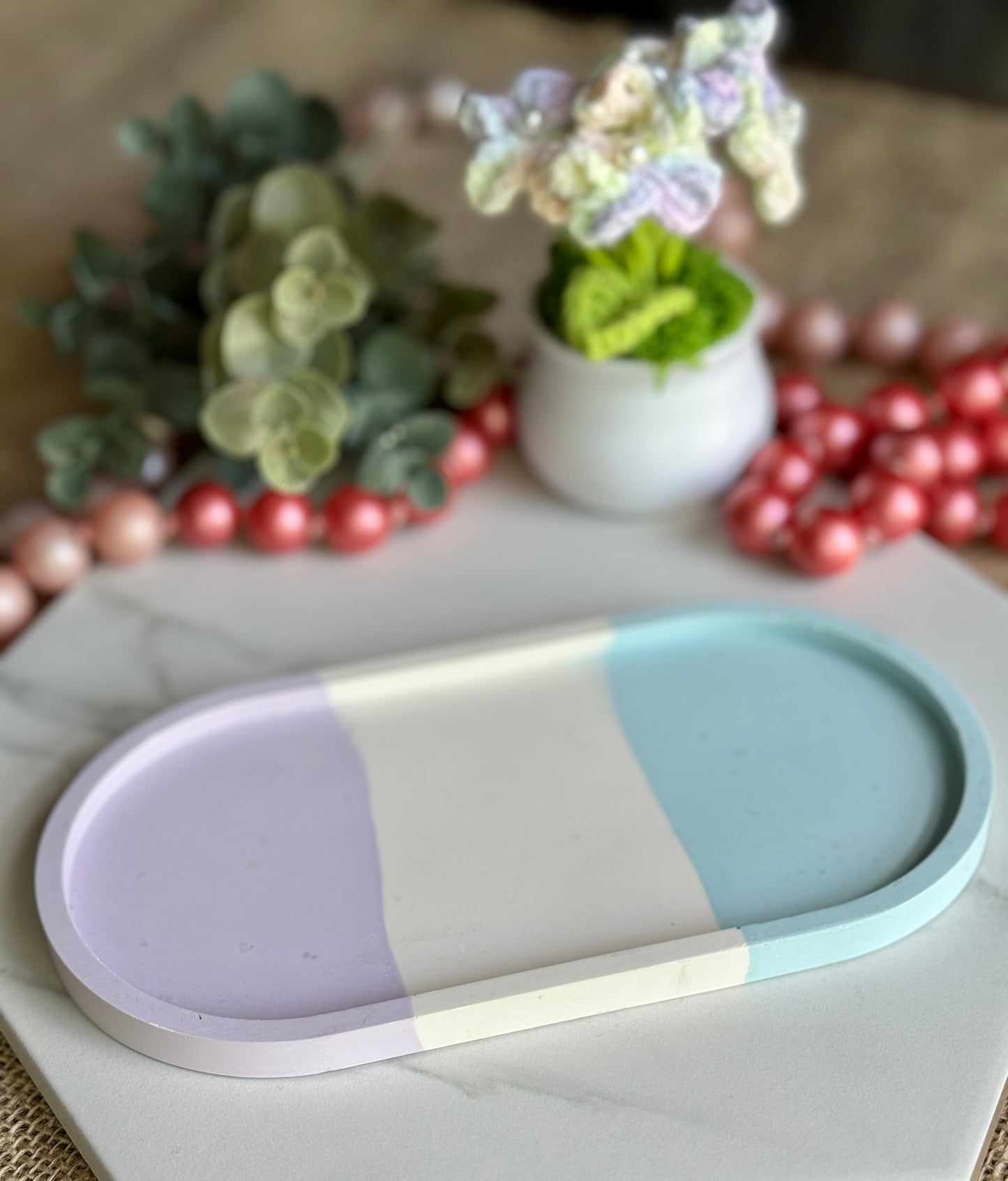 Faux Concrete Teal and Purple Tray (Large)