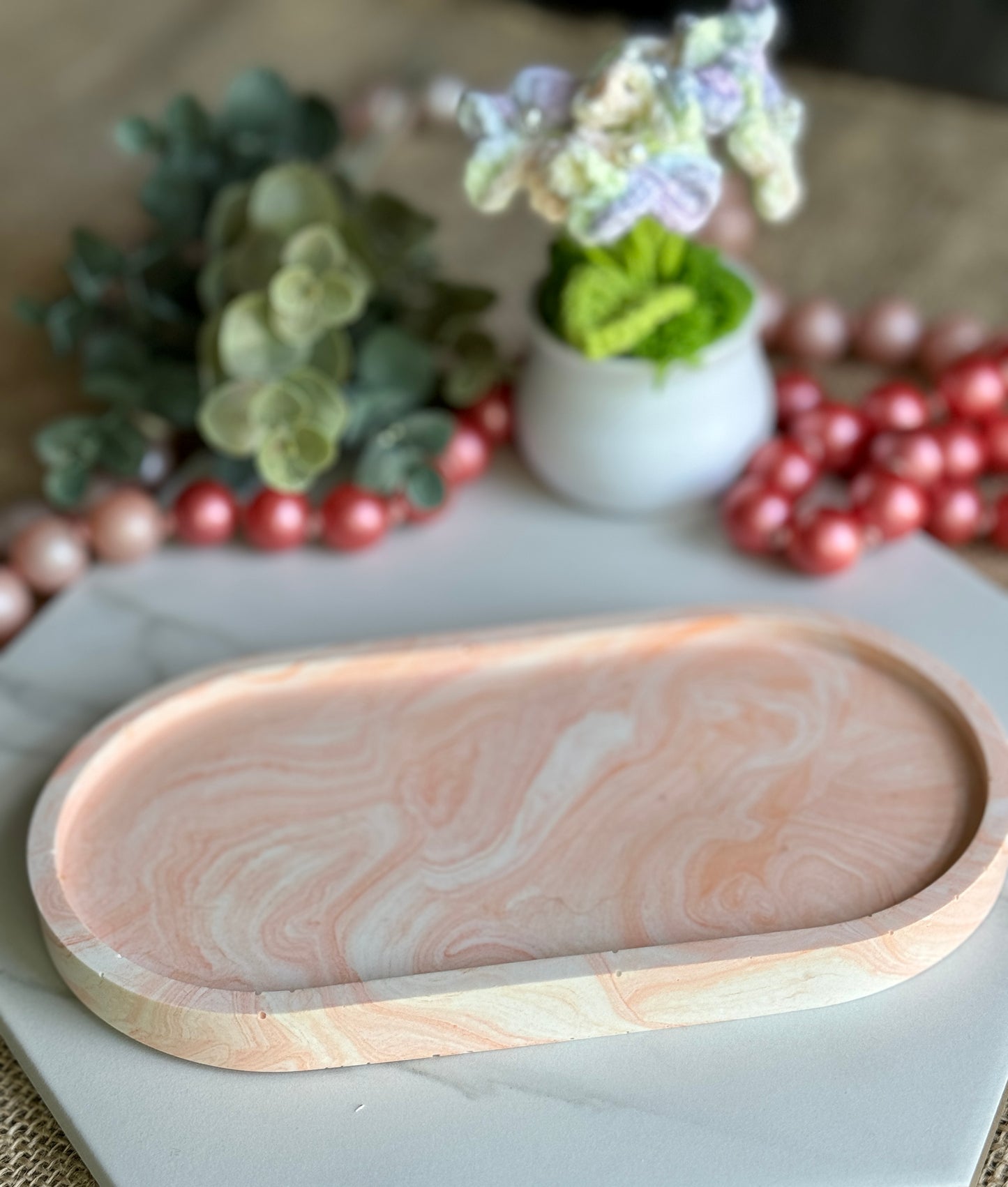 Faux Concrete Peach Swirls Trinket Tray (Large)