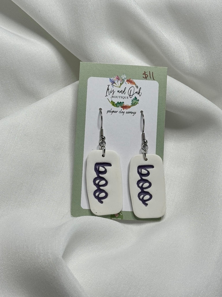 Boo Rectangle Clay Earrings