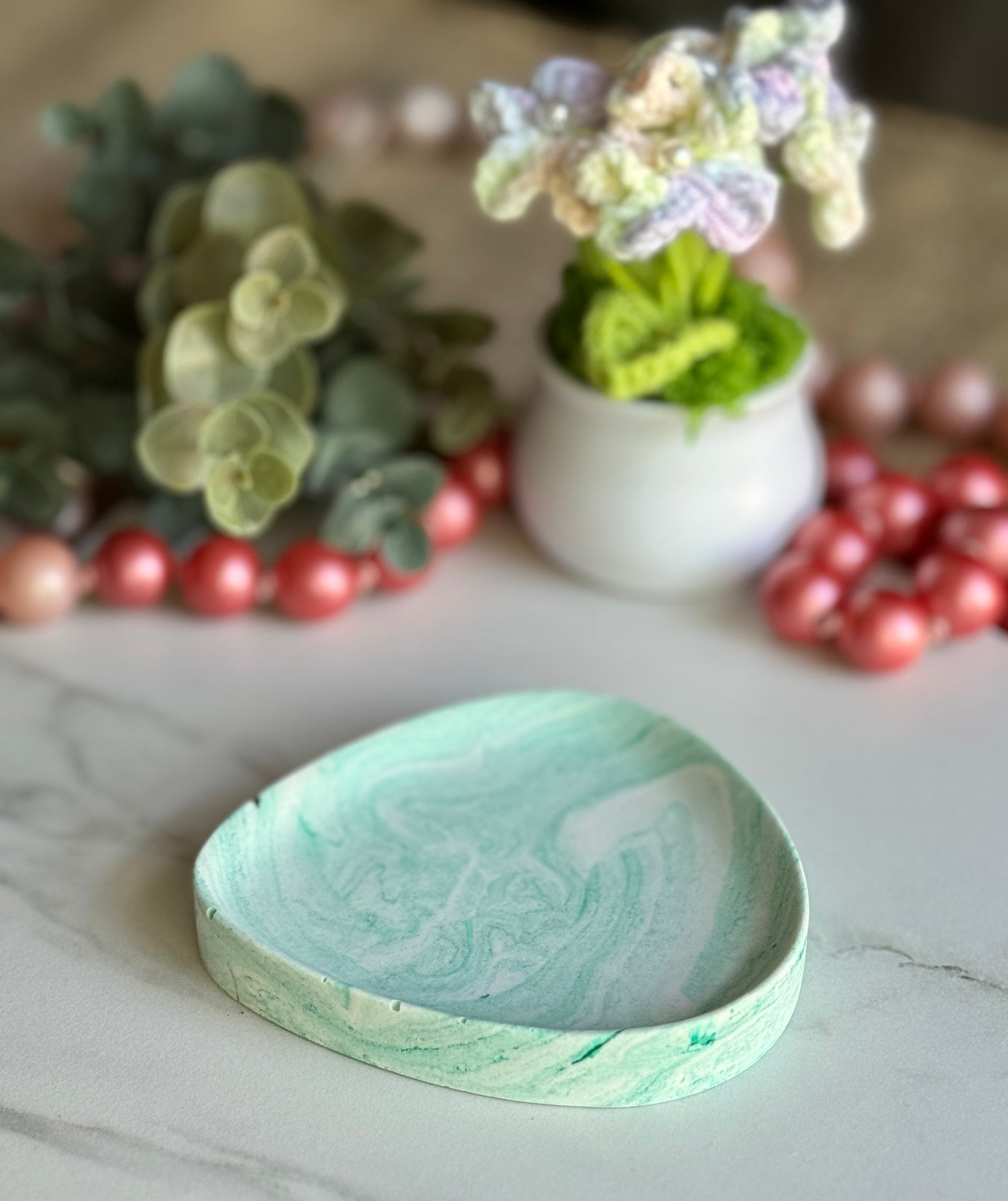 Faux Concrete Green Swirl Trinket Tray (small)