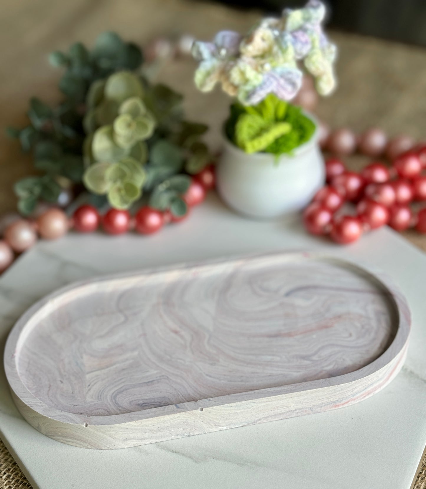 Faux Concrete Purple Swirls Trinket Tray (Large)