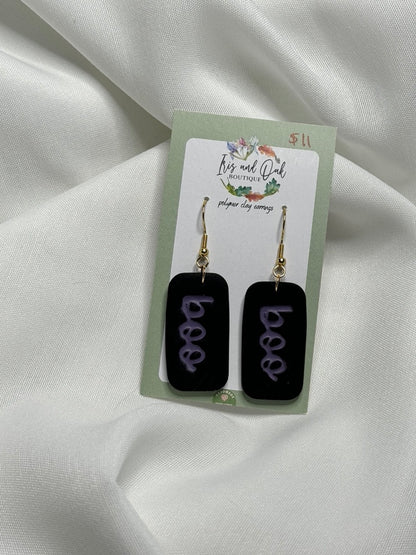 Boo Rectangle Clay Earrings