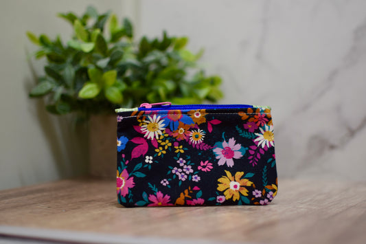 Navy Garden Mini Zipper Pouch