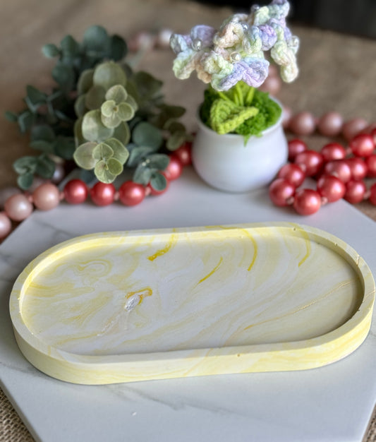 Faux Concrete Yellow Swirls Trinket Tray (Large)