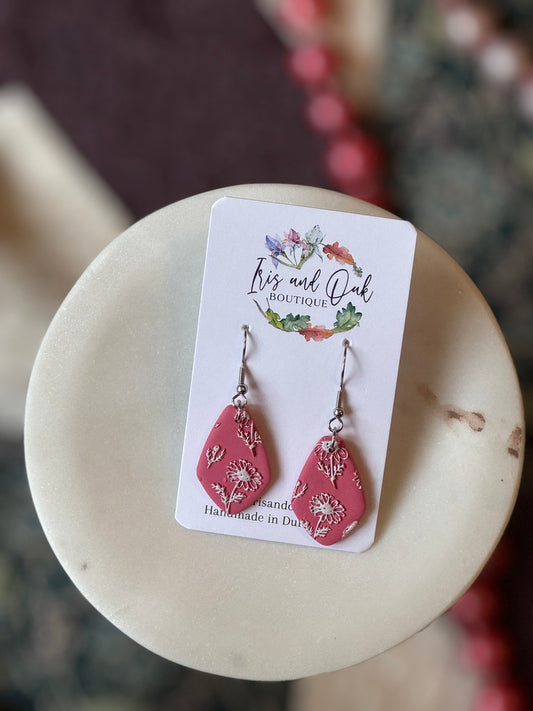 Pink Daisy Textured Dangles