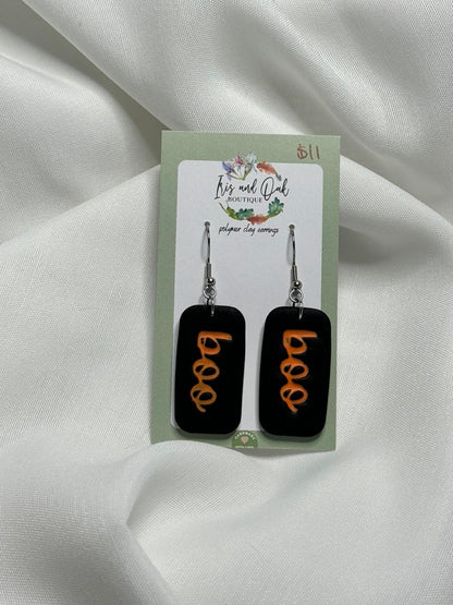 Boo Rectangle Clay Earrings