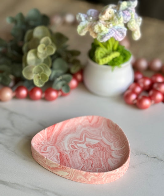 Faux Concrete Red Swirl Trinket Tray (small)