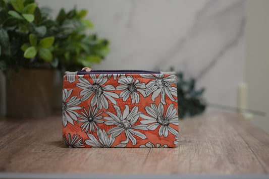 Coral and White Daisies Mini Zipper Pouch