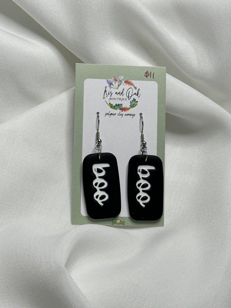 Boo Rectangle Clay Earrings