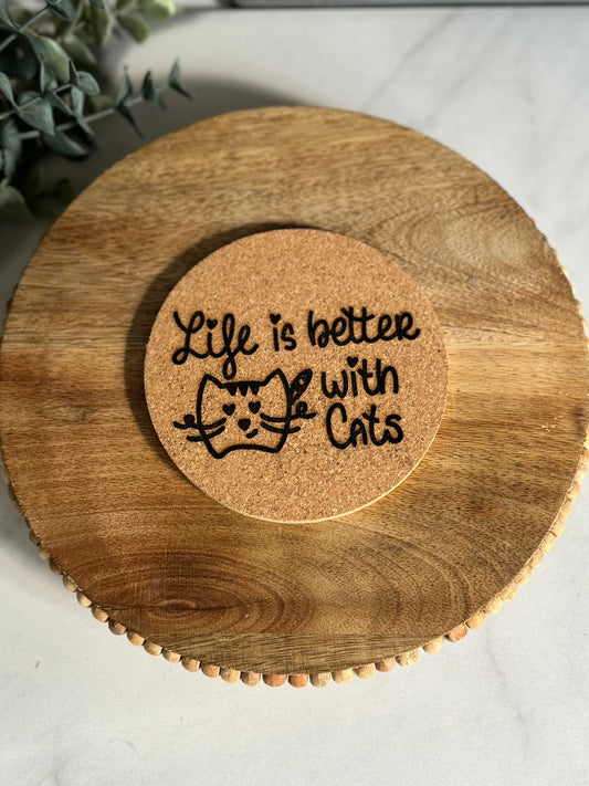 Better with Cats Cork Coaster