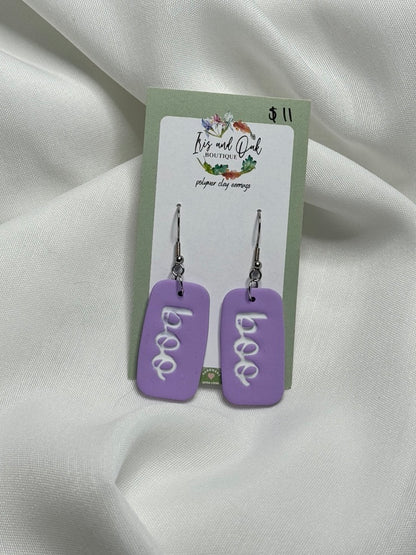 Boo Rectangle Clay Earrings