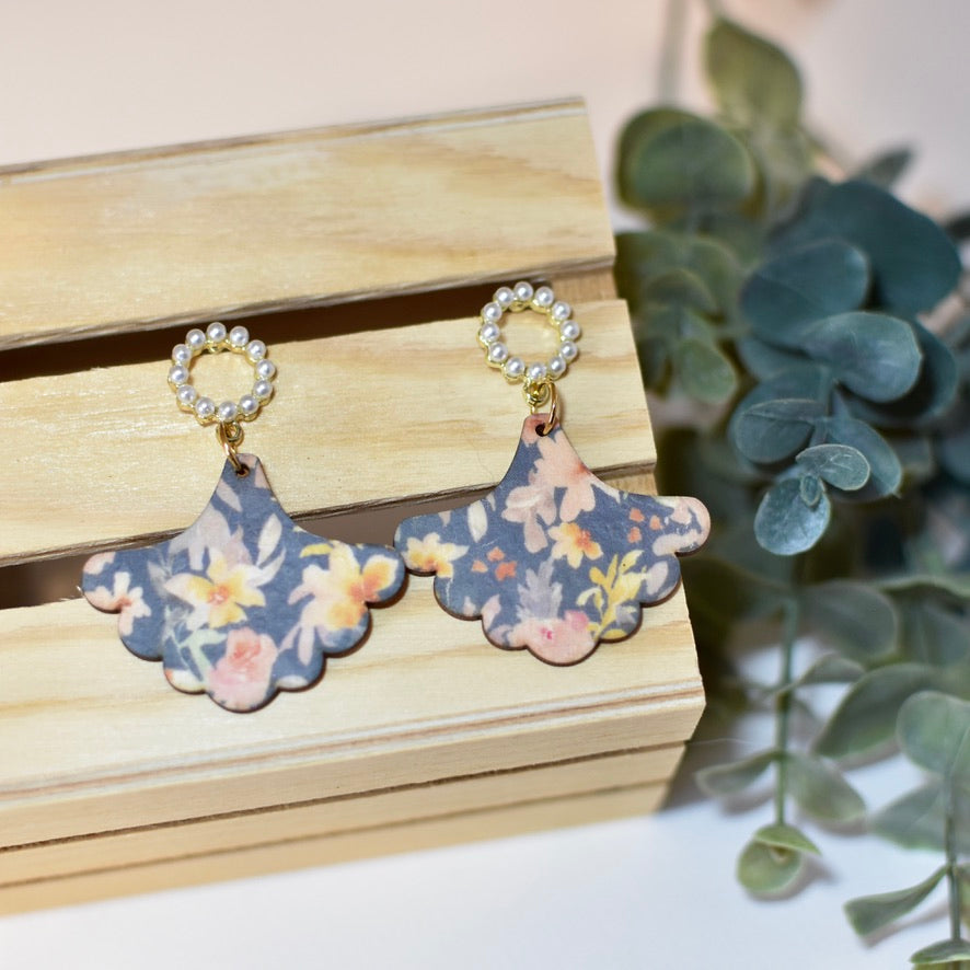 Navy Florals - Fan Dangles