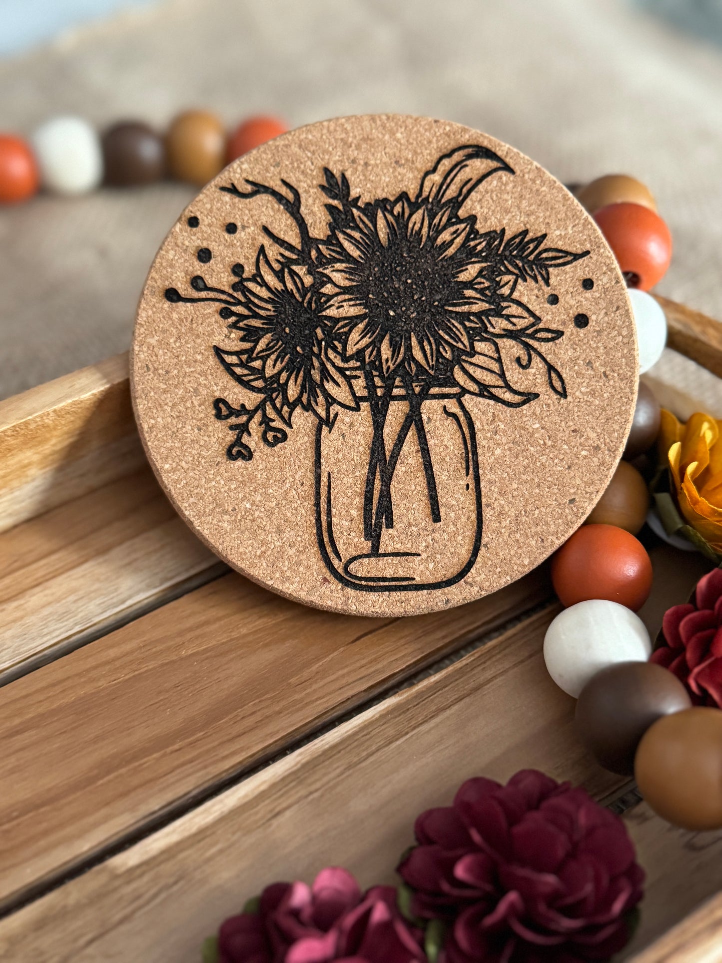 Sunflower Jar Cork Coaster