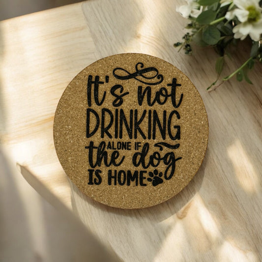 Drinking Alone with Dog Cork Coaster