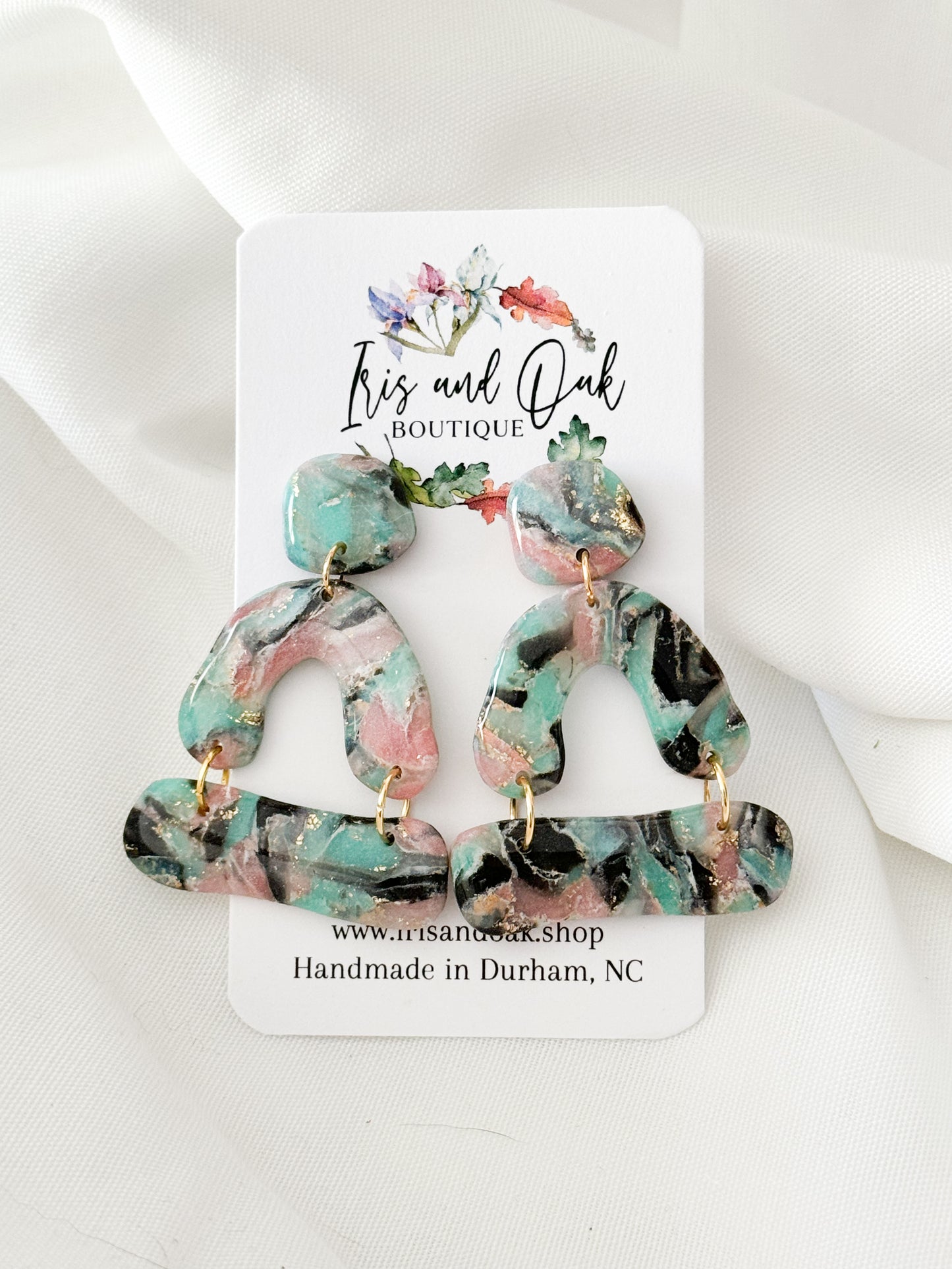 Teal and Pink Faux Agate - Tiered Arch Dangle